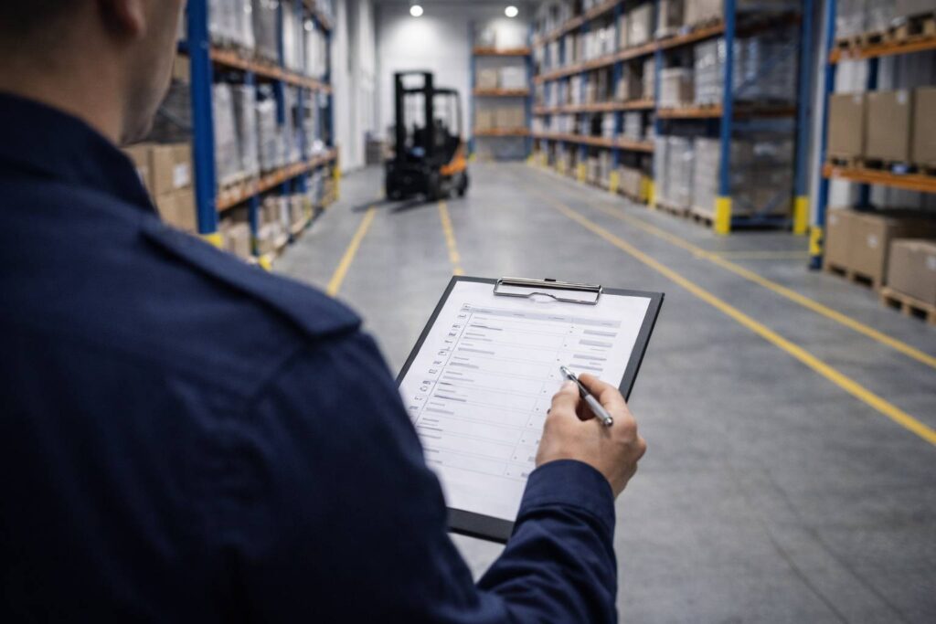 Magazijnchef aan het werk